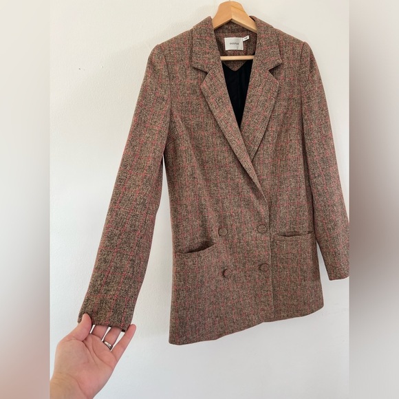 Gestuz Ditte Blazer Brown & Pink Plaid Double Breasted Oversized Blazer Size 34 - Picture 5 of 13